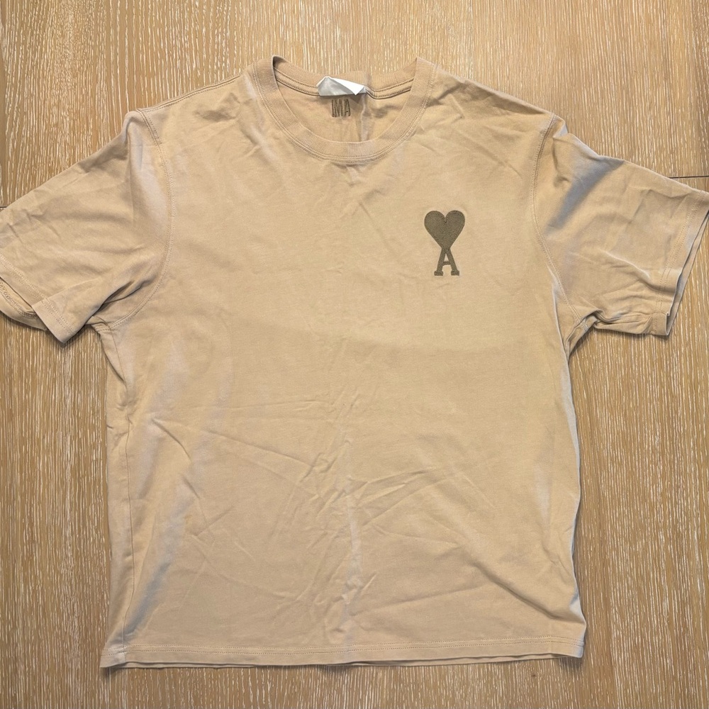 Men's AMI Beige T-Shirt with Heart Logo